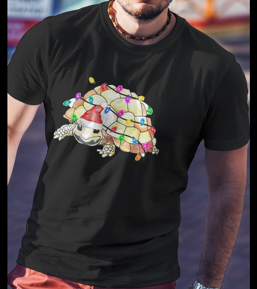 Santa Turtle Wrapped In Colorful Christmas Lights T-Shirt