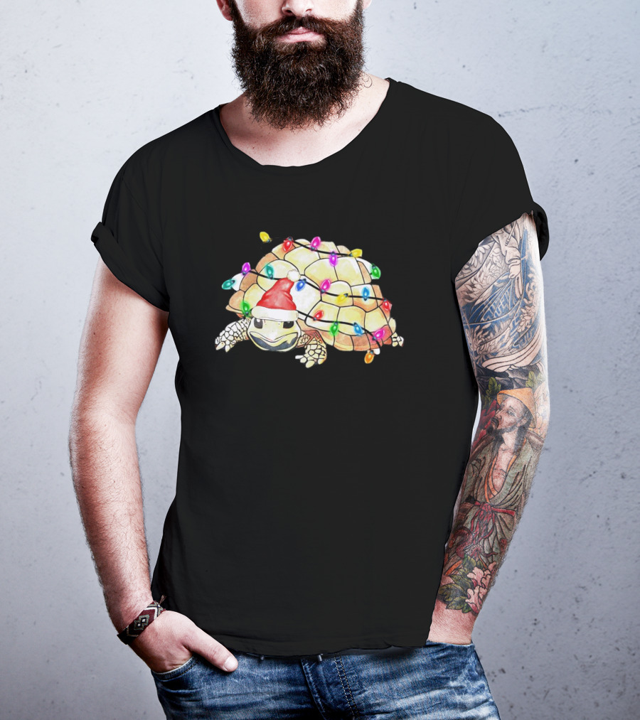 Santa Turtle Wrapped In Colorful Christmas Lights T-Shirt