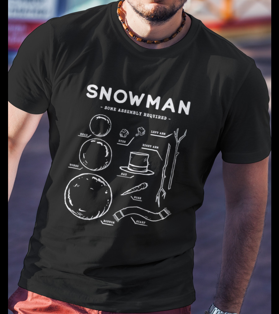 Snowman Some Assembly Required Diagram With Head Torso Bottom Nose Hat And Scarf T-Shirt