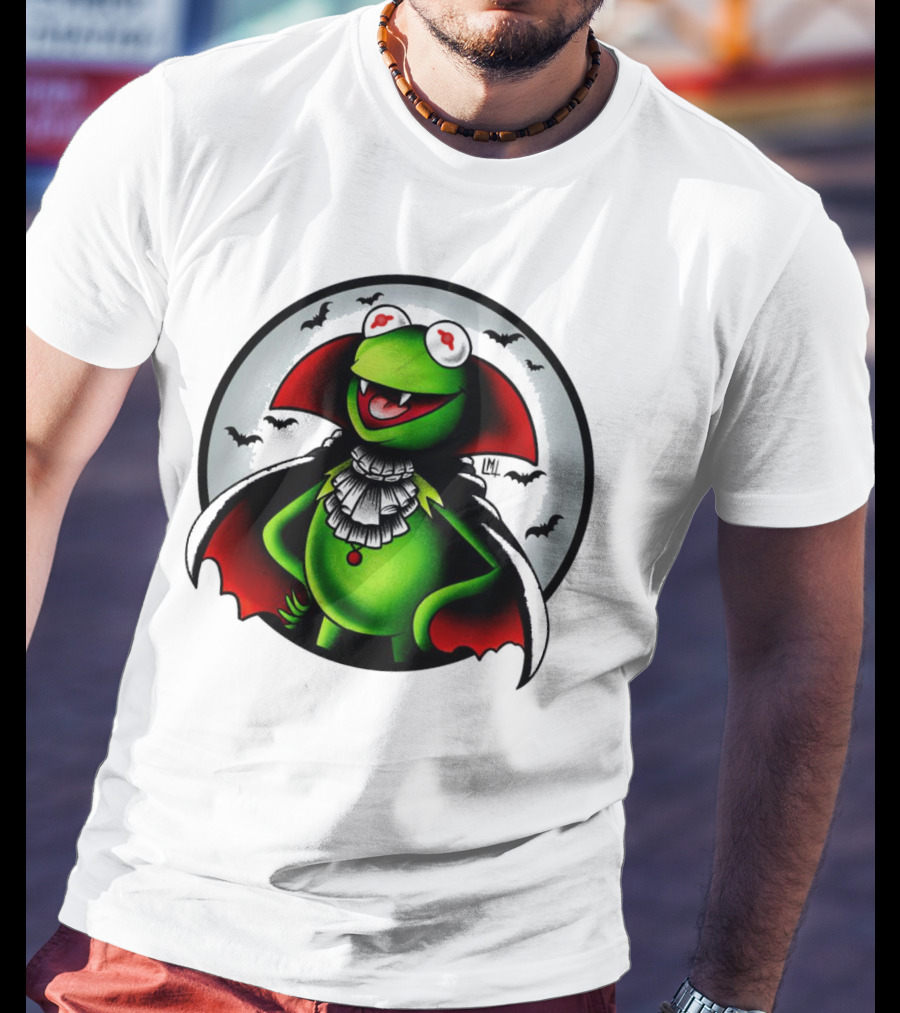 Vampire Kermit The Frog Moon Bats Cloaked Character T-Shirt