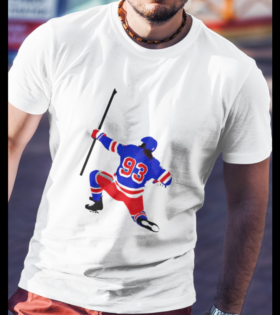 Mika Zibanejad Number 93 Hockey Celebration Iconic Bowing Pose T-Shirt