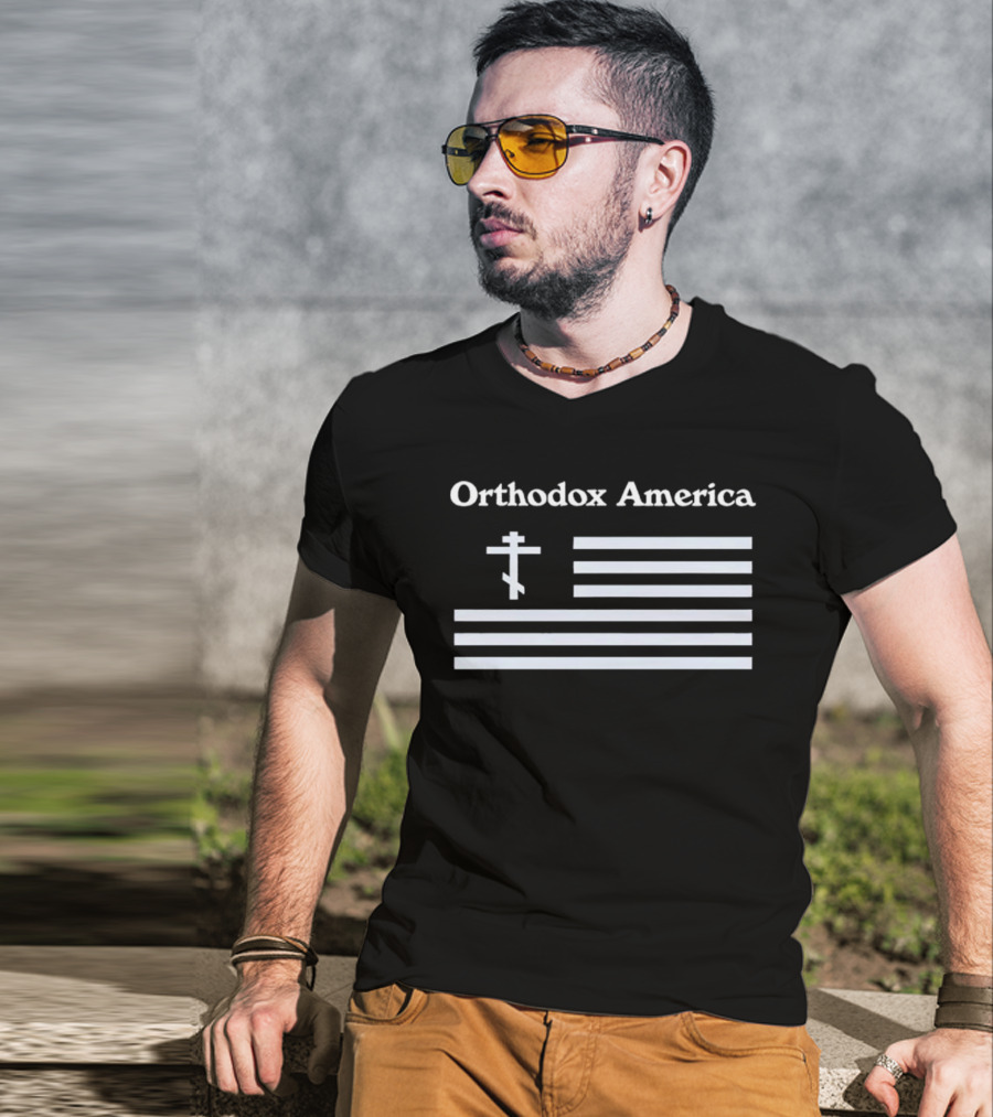 Orthodox America Flag Cross Patriotic Reflection T-Shirt