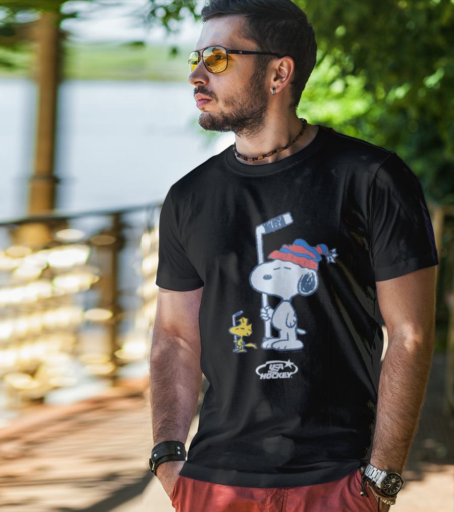 Snoopy Woodstock Peanuts USA Hockey T-Shirt