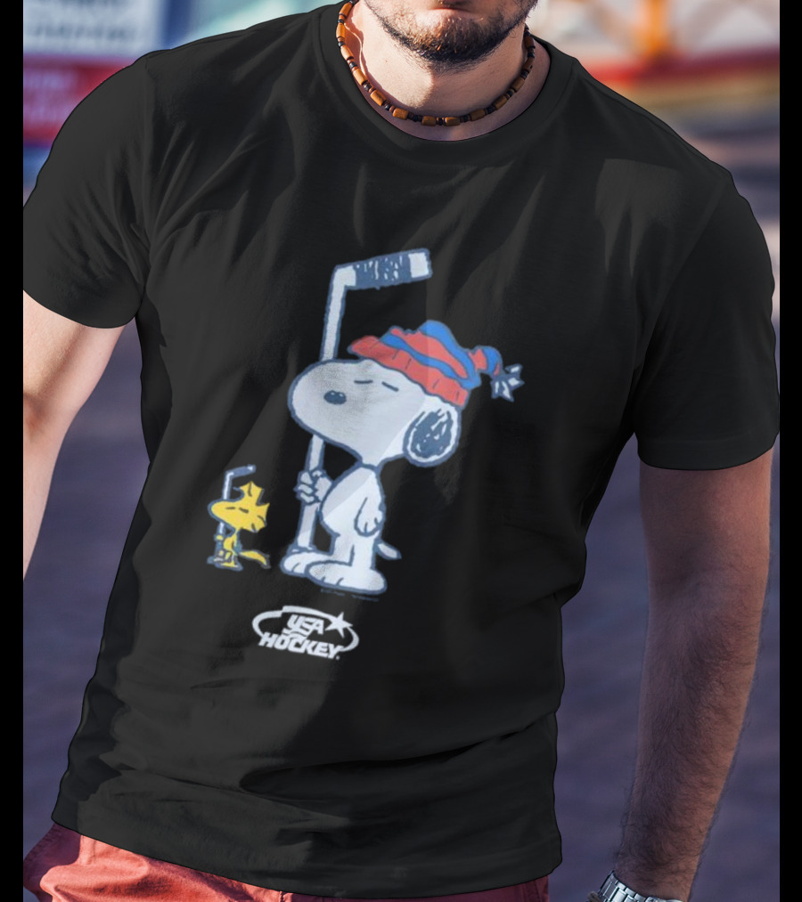 Snoopy Woodstock Peanuts USA Hockey T-Shirt