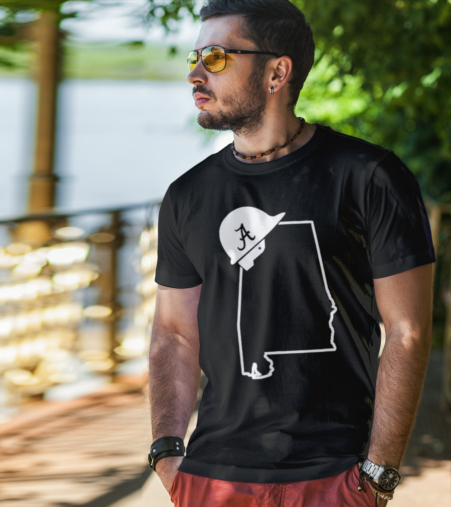 Alabama State Outline With A Logo Helmet Design New T-Shirt