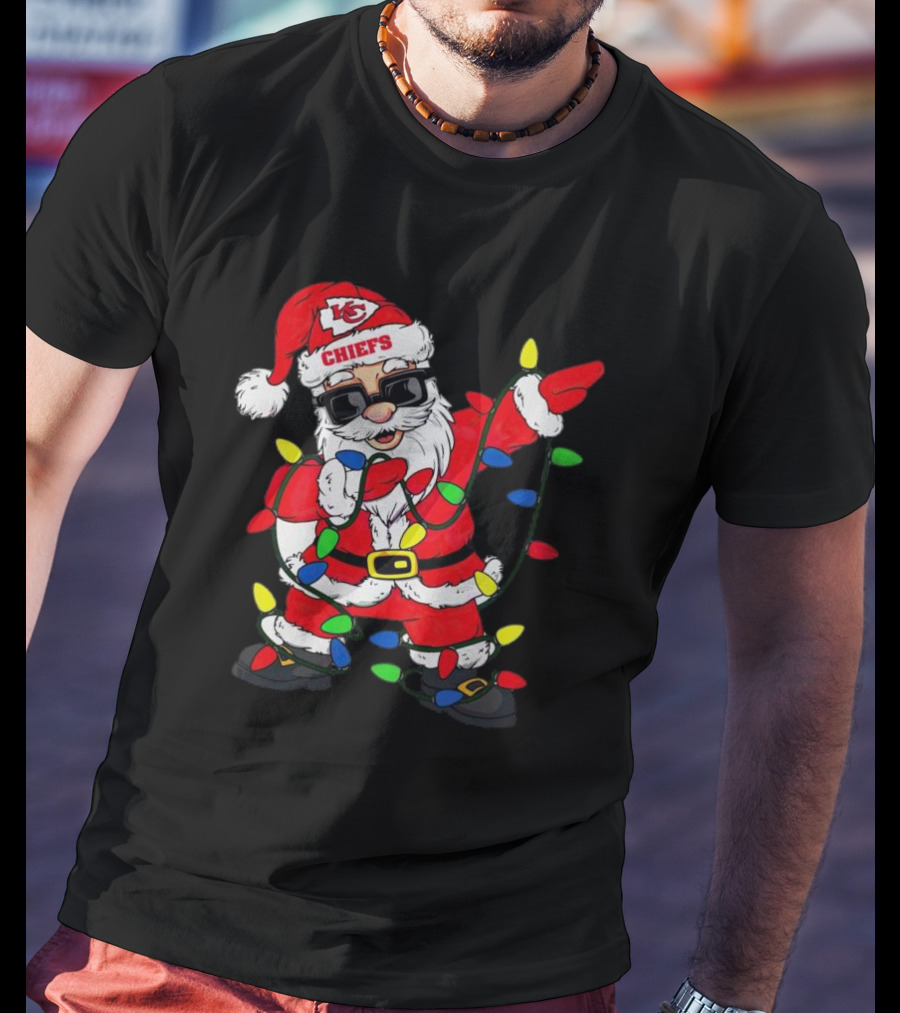 Santa Dabbing Kansas City Chiefs Christmas Lights T-Shirt
