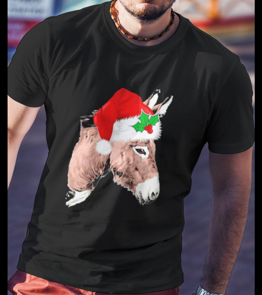 Santa Donkey Festive Hat Christmas Hollys T-Shirt