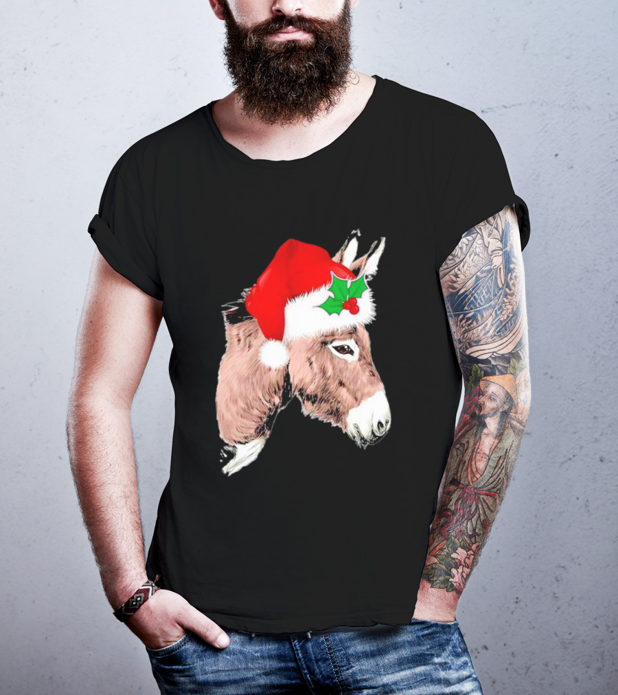 Santa Donkey Festive Hat Christmas Hollys T-Shirt