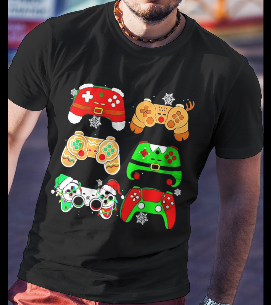 Santa Elf Gaming Controllers Christmas Gamer Holiday T-Shirt