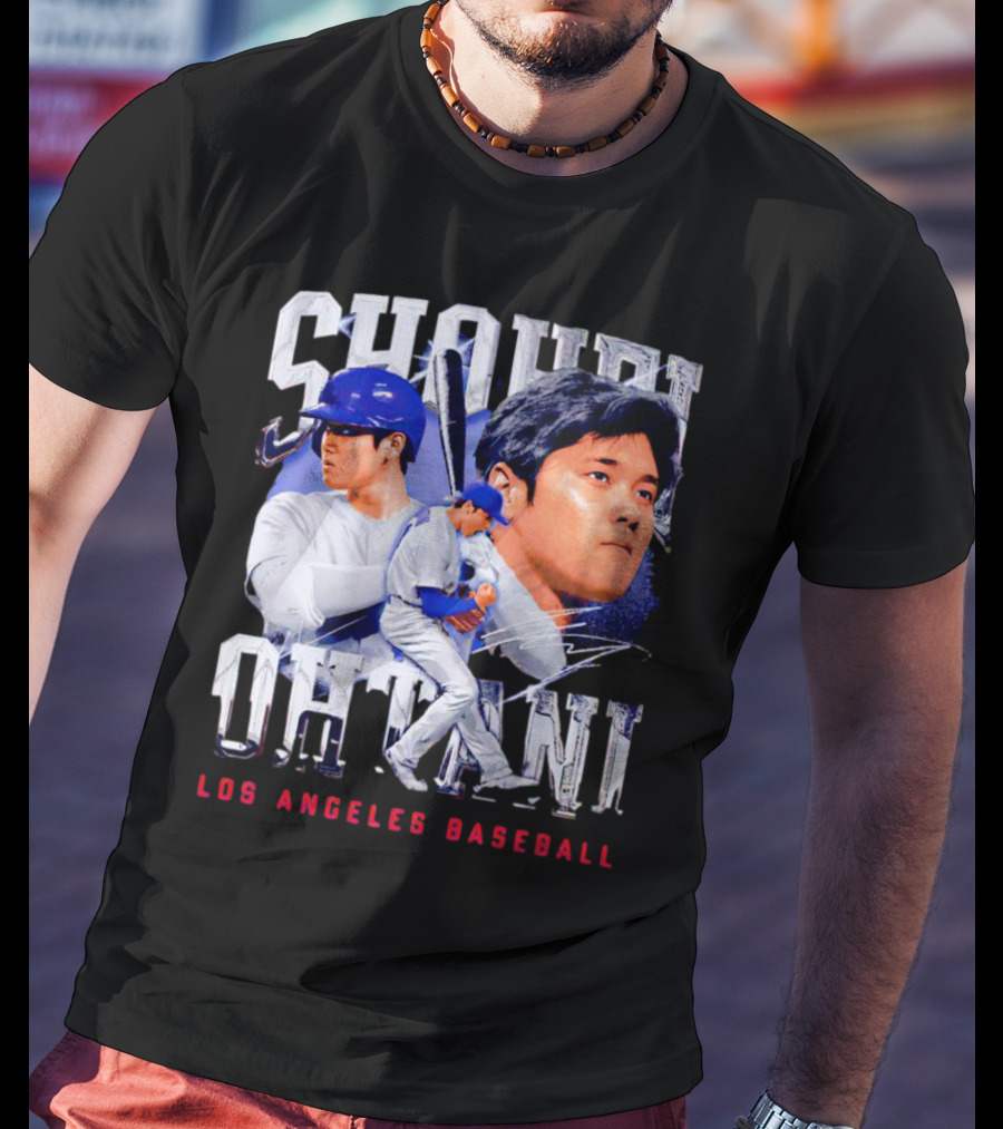 Shohei Ohtani Los Angeles Baseball Player Portrait And Action Scene T-Shirt