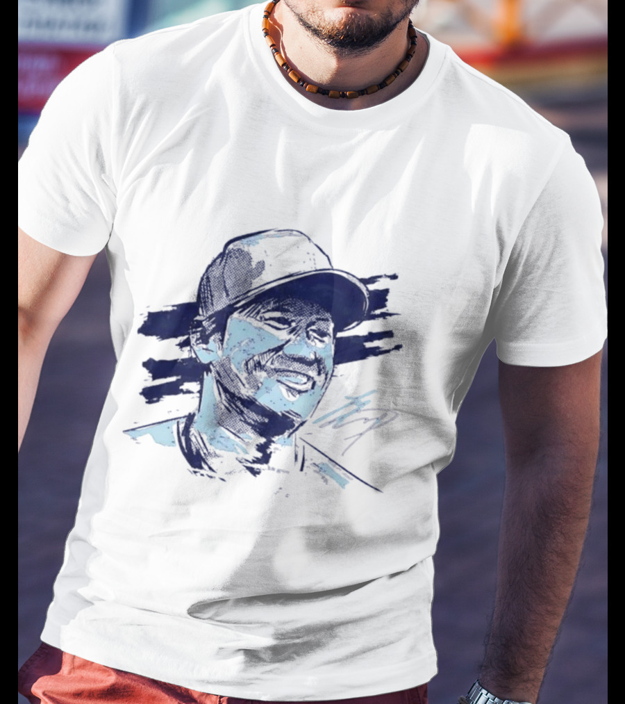 Shohei Ohtani Sketch Portrait Blue Brushstroke T-Shirt