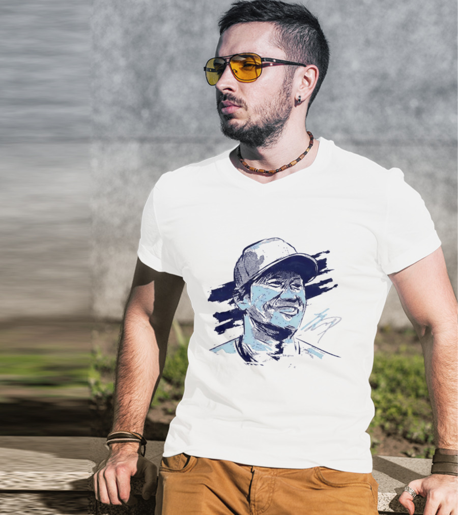 Shohei Ohtani Sketch Portrait Blue Brushstroke T-Shirt