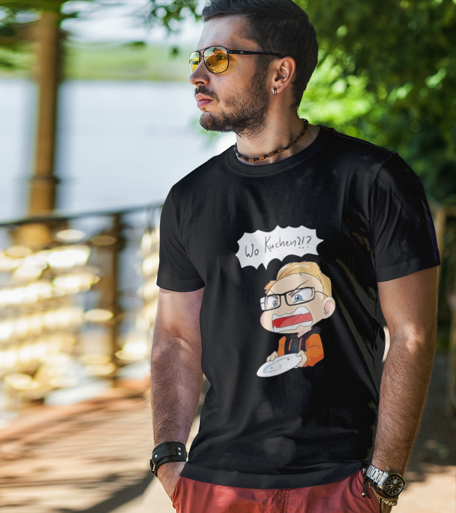 Wo Kuchen Cartoon Character With Glasses Holding A Plate T-Shirt