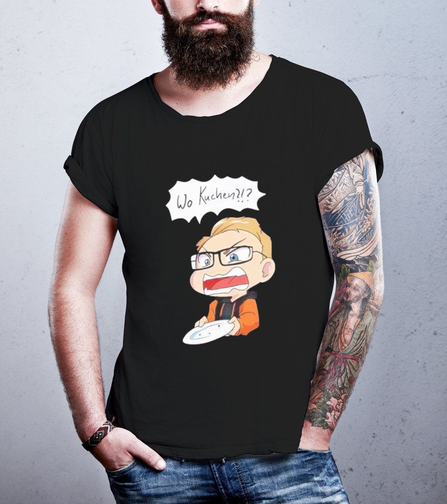 Wo Kuchen Cartoon Character With Glasses Holding A Plate T-Shirt