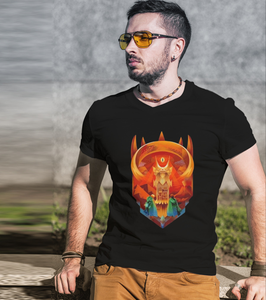 The Dark Fortress Of Mordor - Art Deco Eye Of Sauron Adventure T-Shirt
