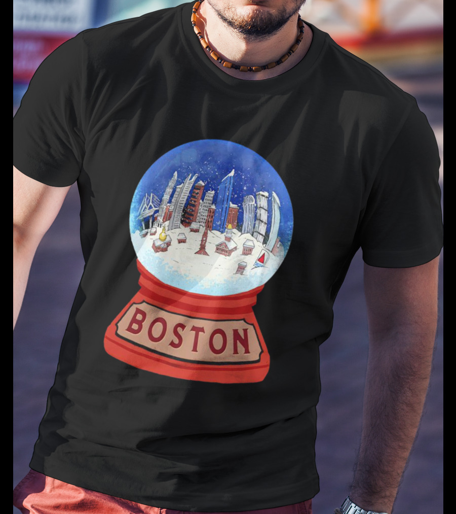 Boston Cityscape Snow Globes Christmas Holiday Scene T-Shirt