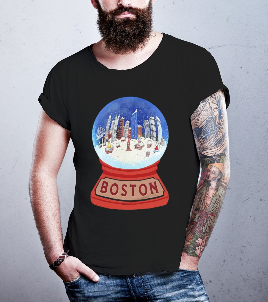 Boston Cityscape Snow Globes Christmas Holiday Scene T-Shirt
