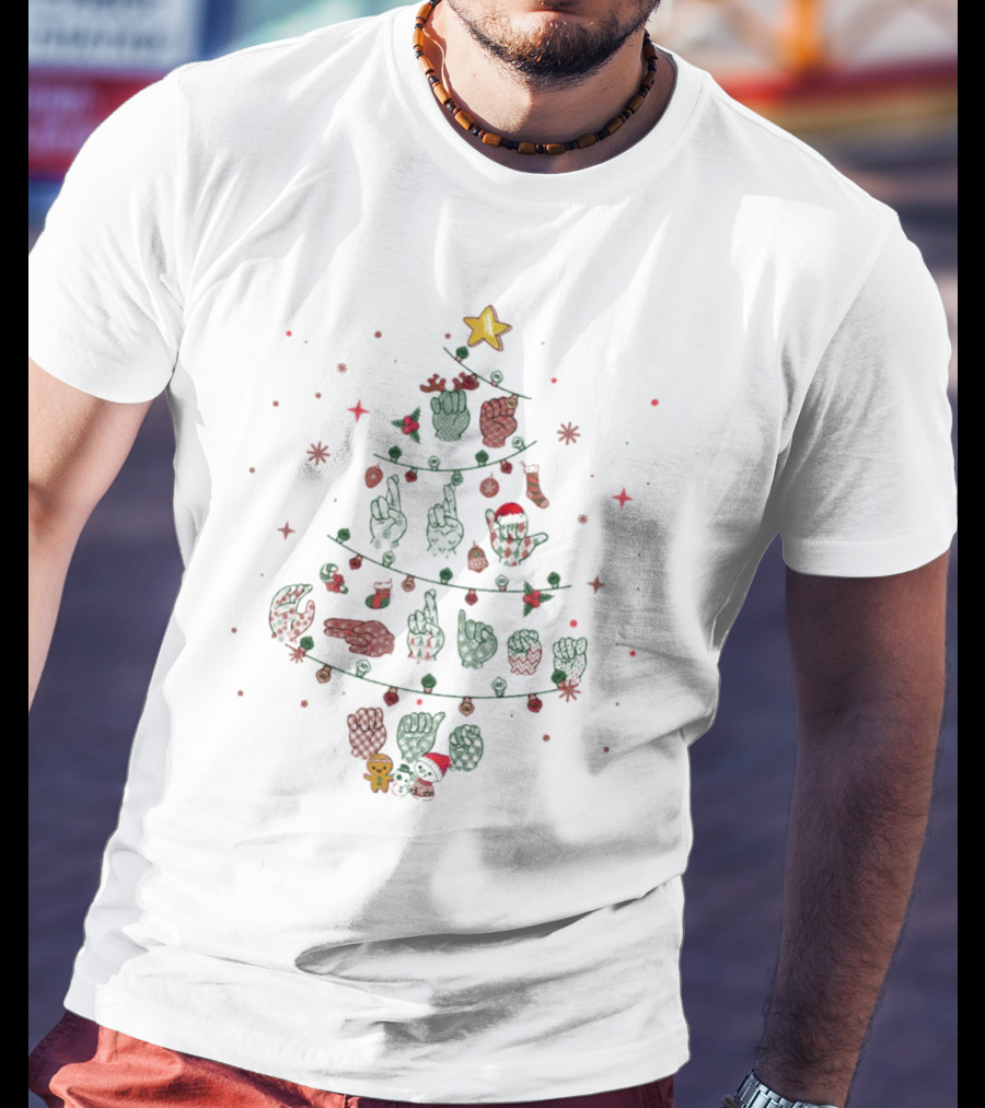Gesture Christmas Tree Made Of Festive Hand Signs And Ornaments T-Shirt