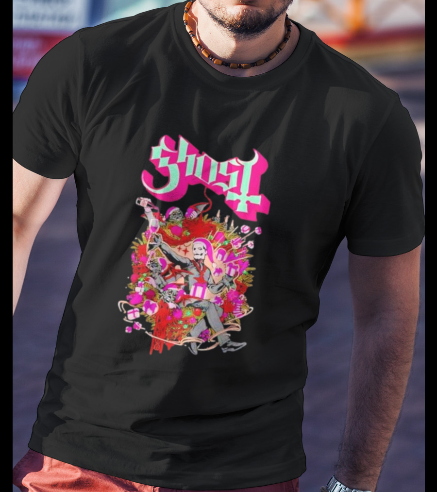 Ghost Festivus Colorful Celebration With Gifts And Festive T-Shirt