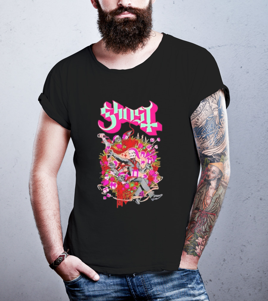 Ghost Festivus Colorful Celebration With Gifts And Festive T-Shirt