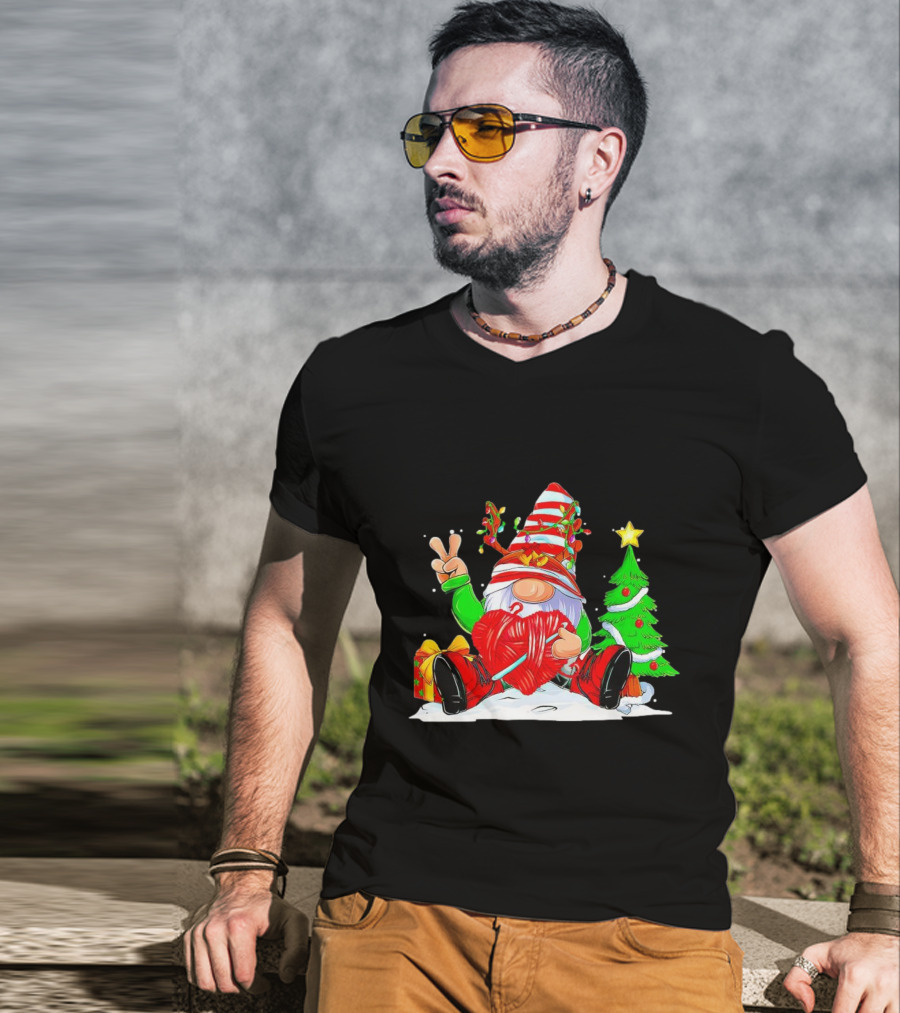 Gnome Love Peace Christmas Crochet Yarn Tree T-Shirt