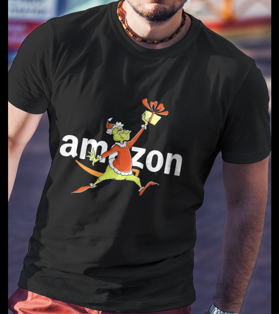 Amazon Christmas Grinch Holding Present T-Shirt