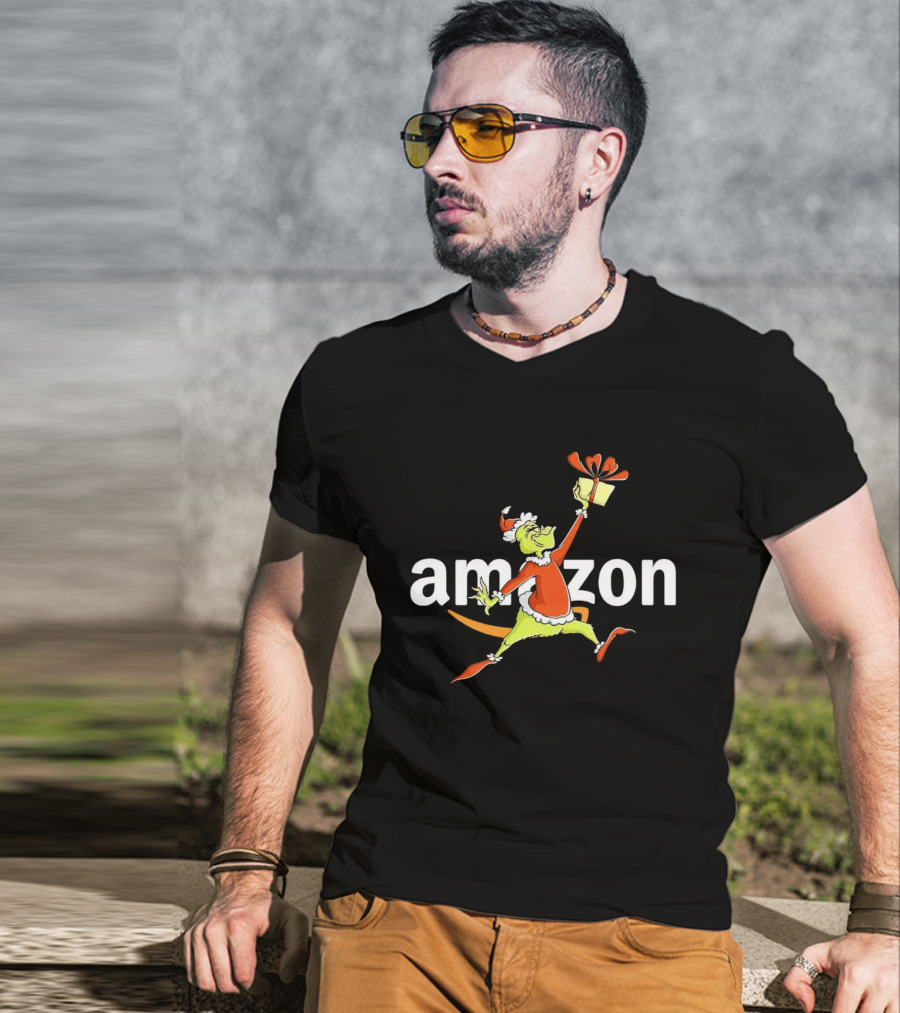 Amazon Christmas Grinch Holding Present T-Shirt