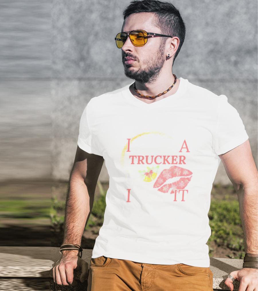 I Kissed A Trucker And I Liked It Christmas Snowflakes Holly Lips T-Shirt
