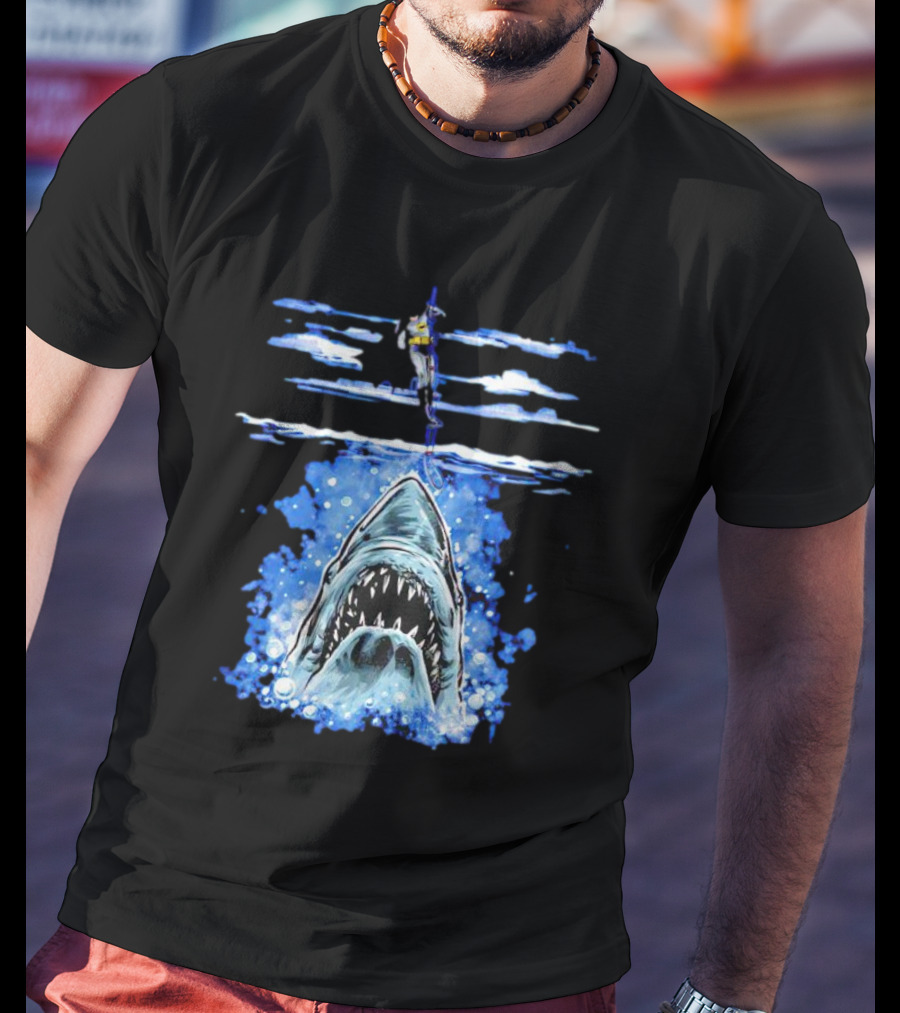 Jaws Batman Shark Repellent Hanging Above Menacing Shark T-Shirt