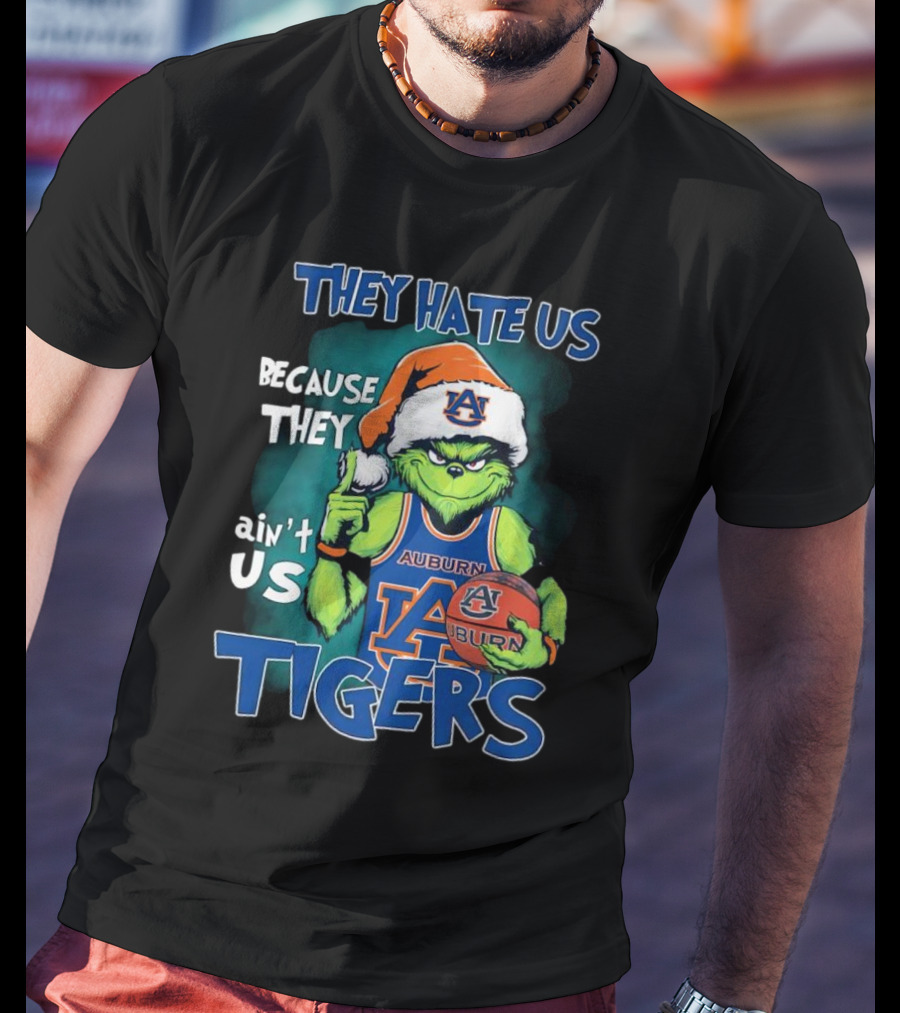 Auburn Tigers Grinch They Hate Us Because They Ain’t Us Santa Hat Basketball T-Shirt