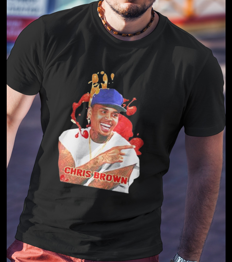 CHRIS BROWN Essential Red Splash Art Happy Pose T-Shirt