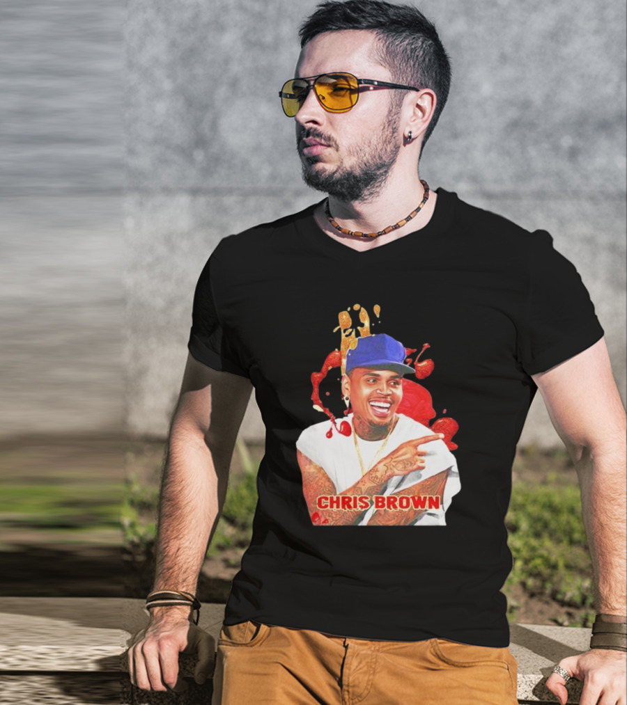 CHRIS BROWN Essential Red Splash Art Happy Pose T-Shirt