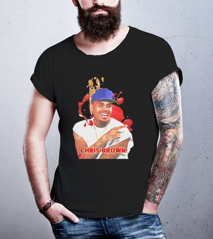 CHRIS BROWN Essential Red Splash Art Happy Pose T-Shirt
