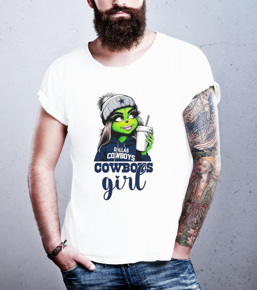 Grinch Dallas Cowboys Girl Drinking Coffee T-Shirt