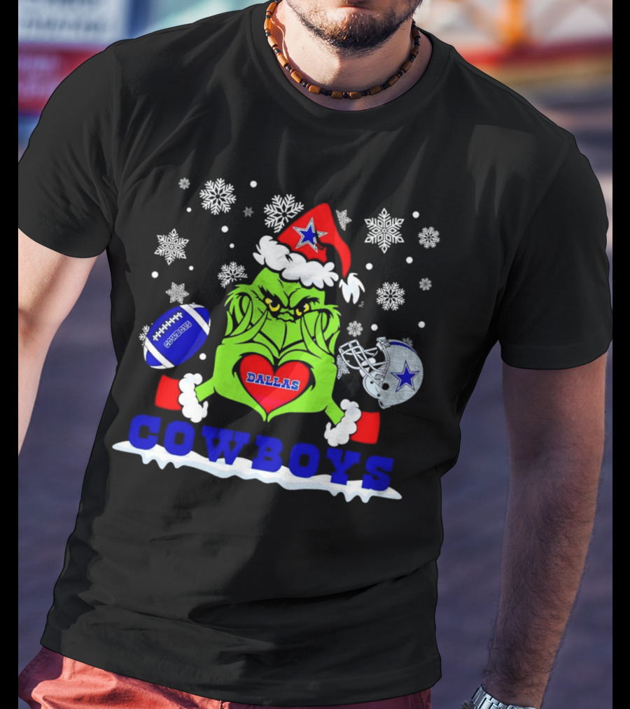 Grinch Dallas Cowboys Christmas Football Snowflakes T-Shirt