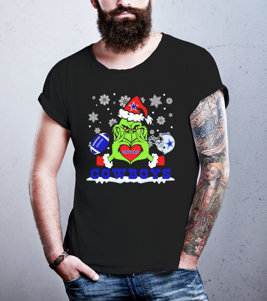 Grinch Dallas Cowboys Christmas Football Snowflakes T-Shirt