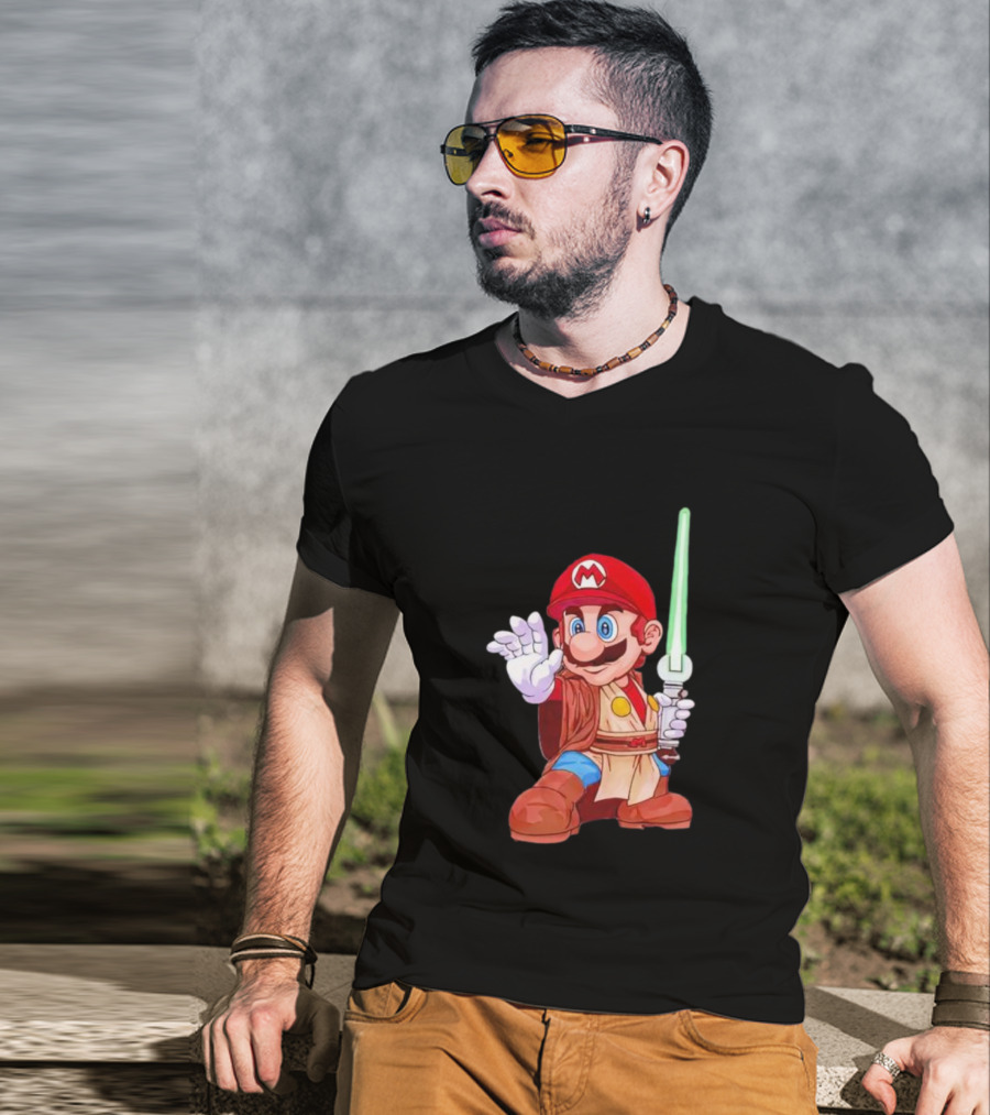 Mario Jedi Star Wars Crossover With Lightsaber T-Shirt