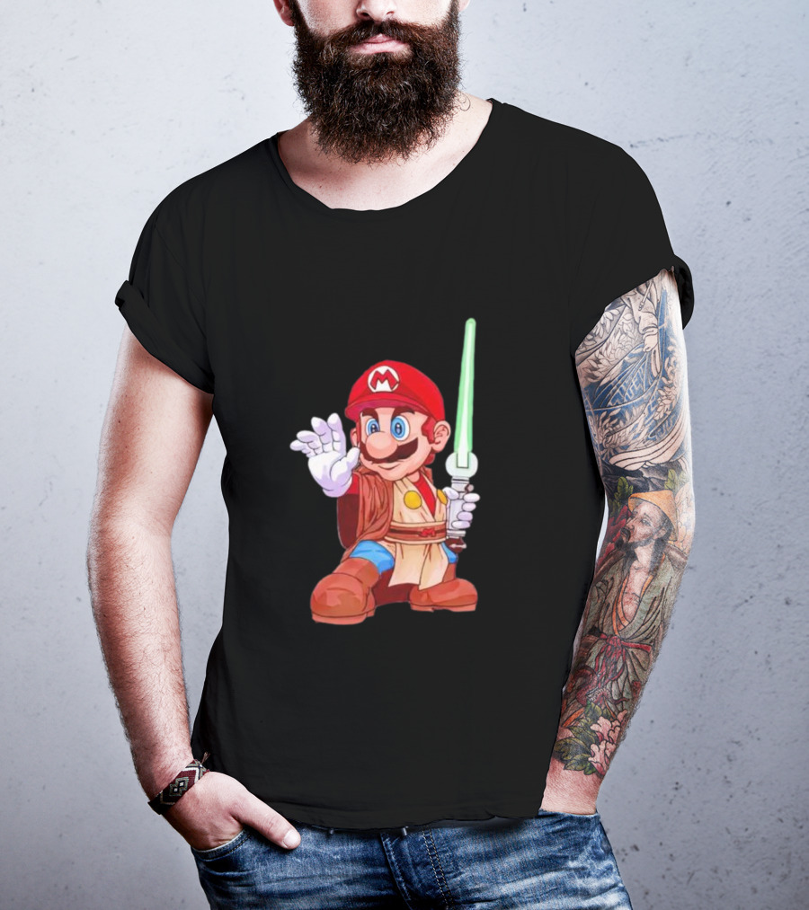 Mario Jedi Star Wars Crossover With Lightsaber T-Shirt