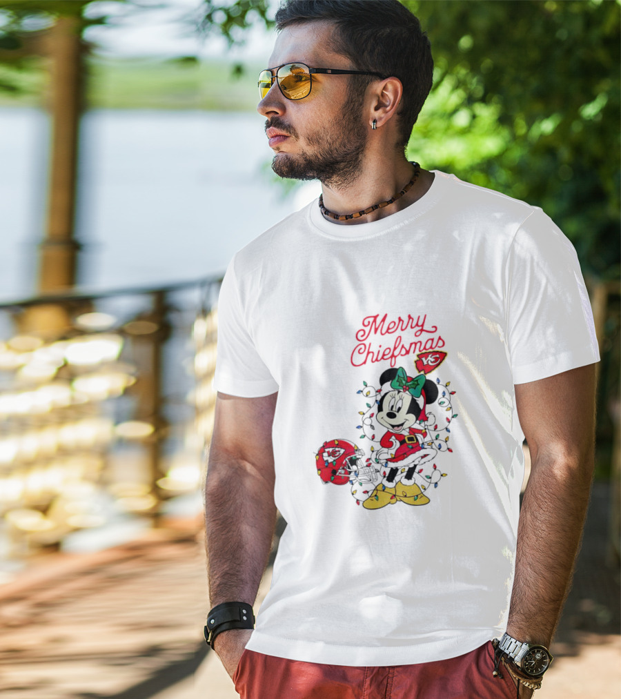 Merry Chiefsmas Minnie Mouse Kansas City Football Christmas Lights Helmet T-Shirt