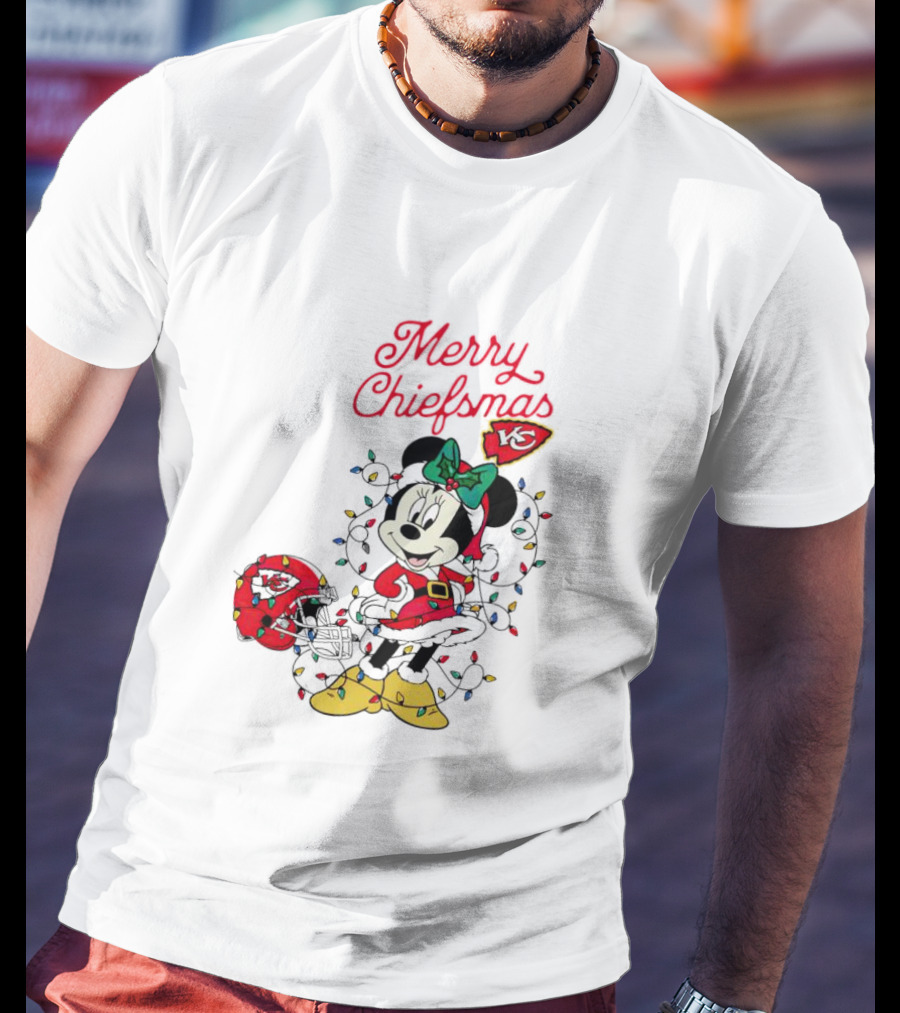 Merry Chiefsmas Minnie Mouse Kansas City Football Christmas Lights Helmet T-Shirt