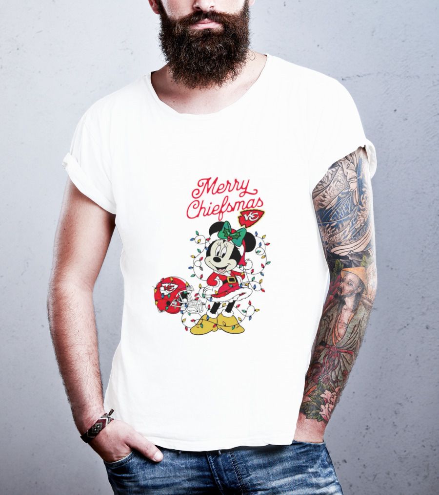 Merry Chiefsmas Minnie Mouse Kansas City Football Christmas Lights Helmet T-Shirt