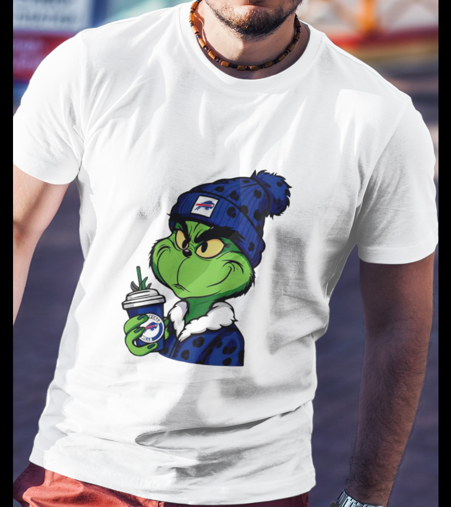 Grinch In Buffalo Bills Beanie Holding Logo Cup T-Shirt