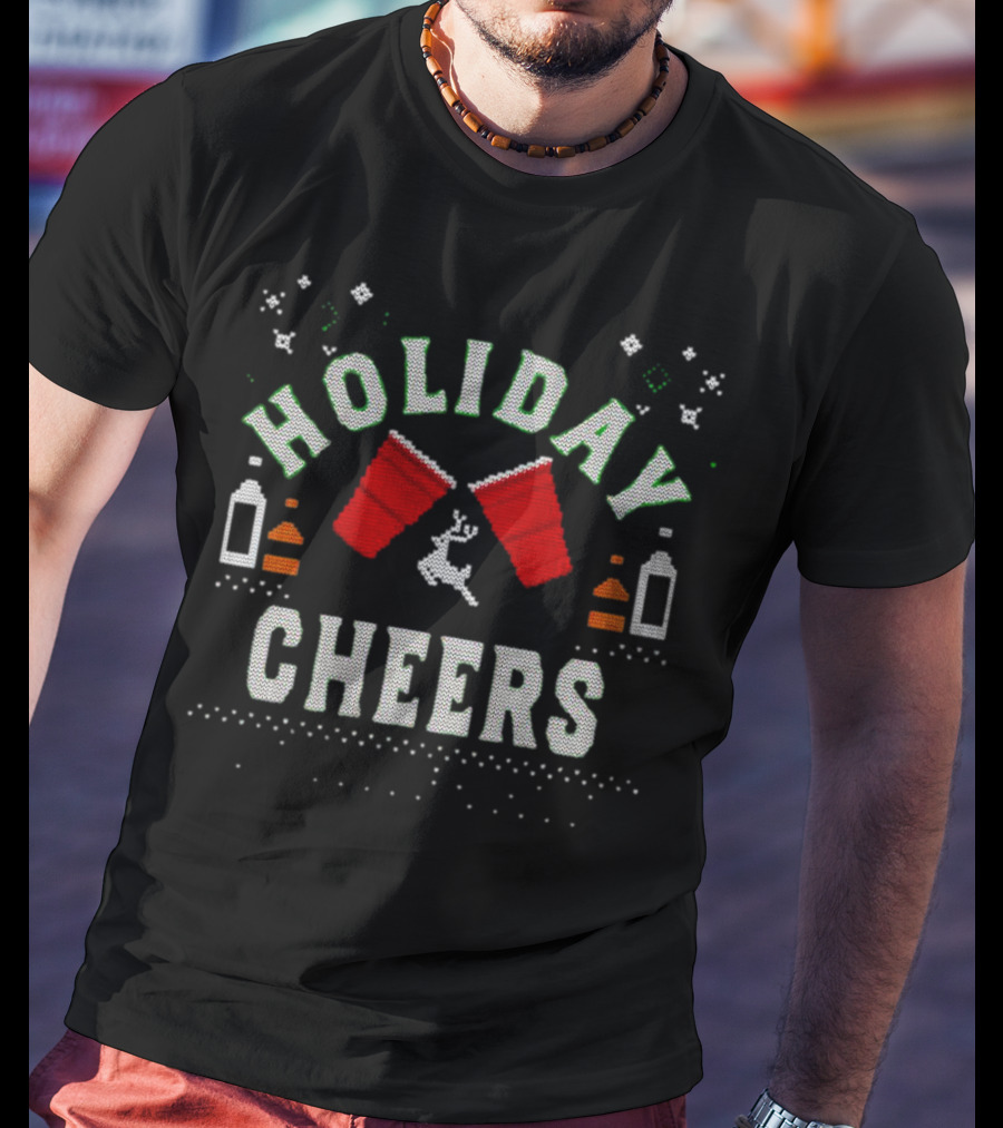 Holiday Cheers Red Cups Reindeer Knit T-Shirt