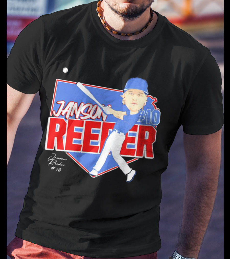 Janson Reeder #10 Baseball Cartoon Map Signature T-Shirt