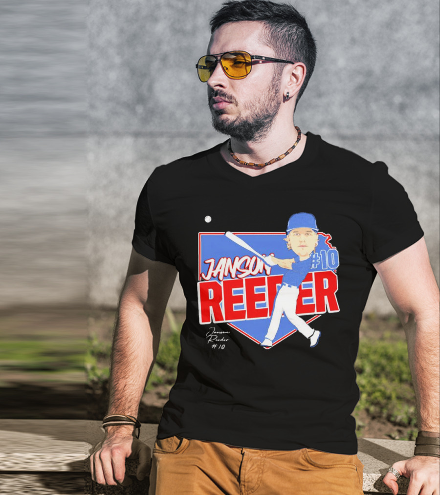 Janson Reeder #10 Baseball Cartoon Map Signature T-Shirt