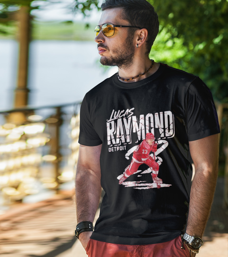 Lucas Raymond Detroit Hockey Player 23 Dynamic Action T-Shirt