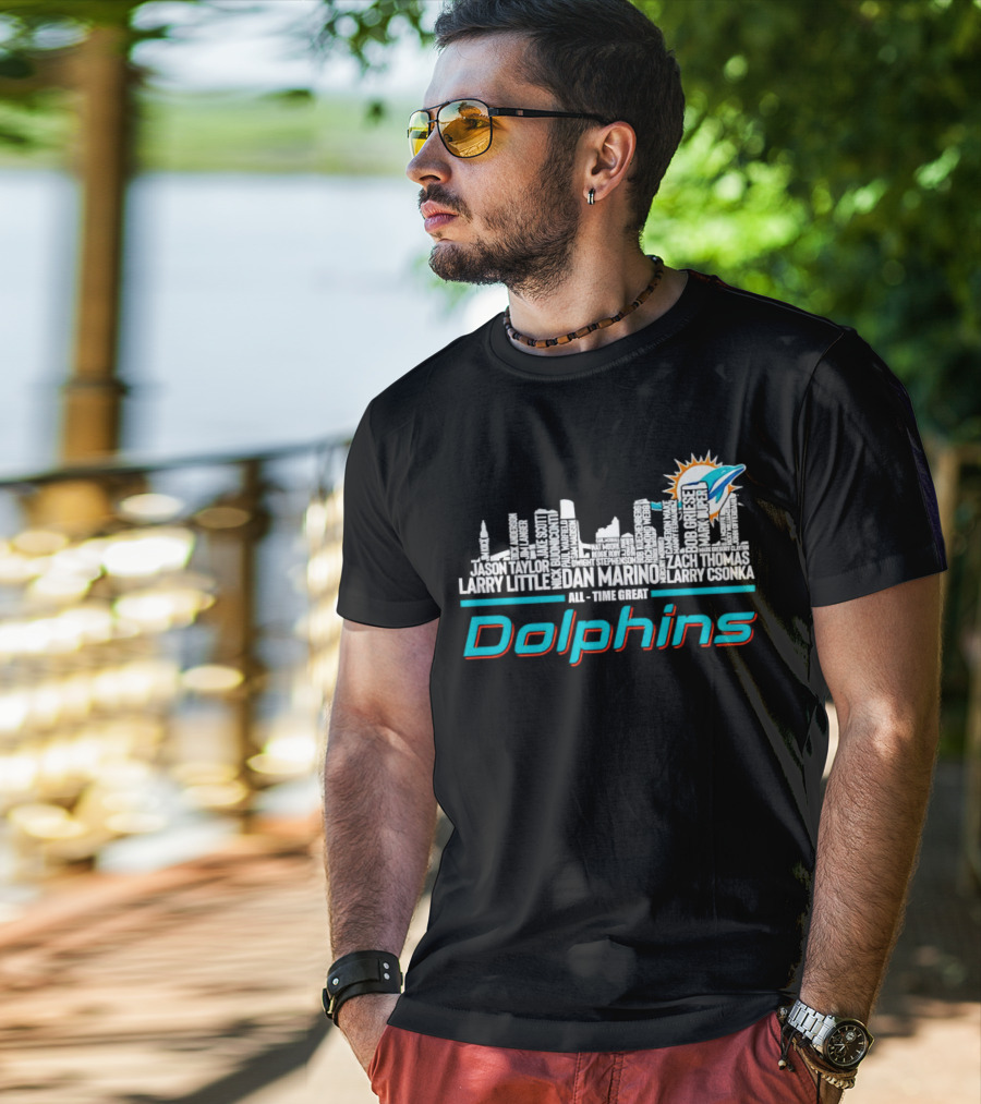 Miami Dolphins Dan Marino Larry Csonka Larry Little Legends All-Time Great City Names T-Shirt