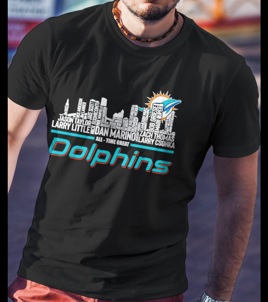 Miami Dolphins Dan Marino Larry Csonka Larry Little Legends All-Time Great City Names T-Shirt