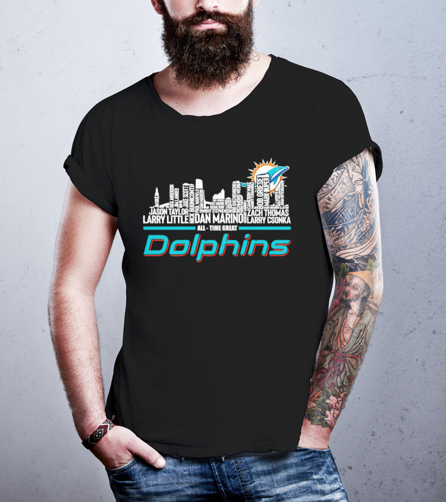 Miami Dolphins Dan Marino Larry Csonka Larry Little Legends All-Time Great City Names T-Shirt