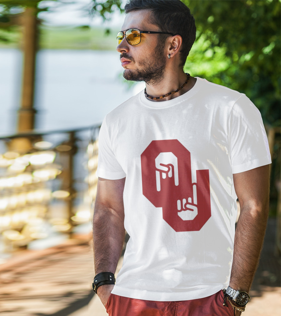 Oklahoma Sooners Logo With Horns Down Hand Gesture T-Shirt